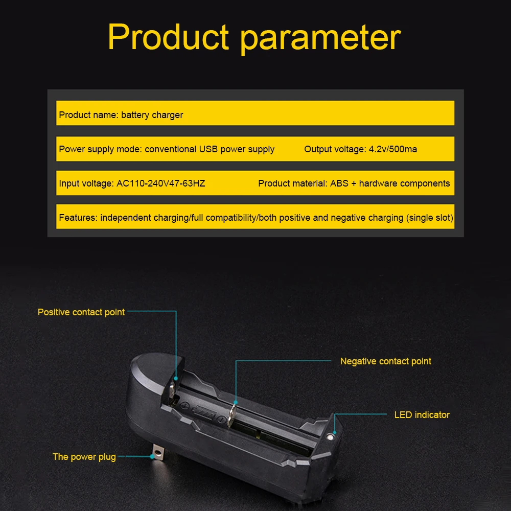 18650 Battery Charger Smart Charging 1 Slot USB 18650 26650 18350 32650 21700 26700 26500 Li-Ion Rechargeable Battery Charger