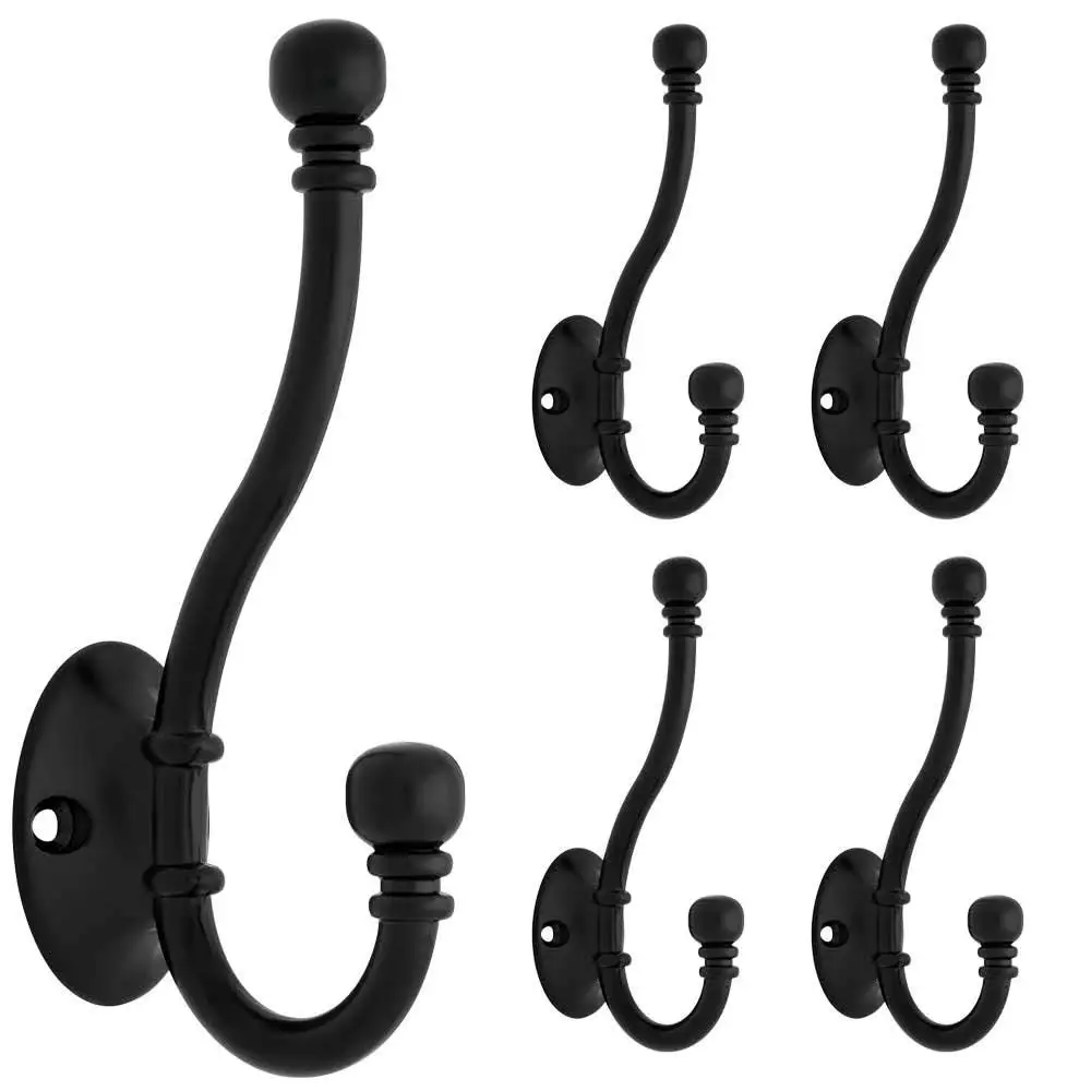 5-Pack FBCHHB5-FB-C Ball End Coat and Hat Hook Flat Black Wall Mounted Retro Cloth Hanger for Coats Hats Towels Keys