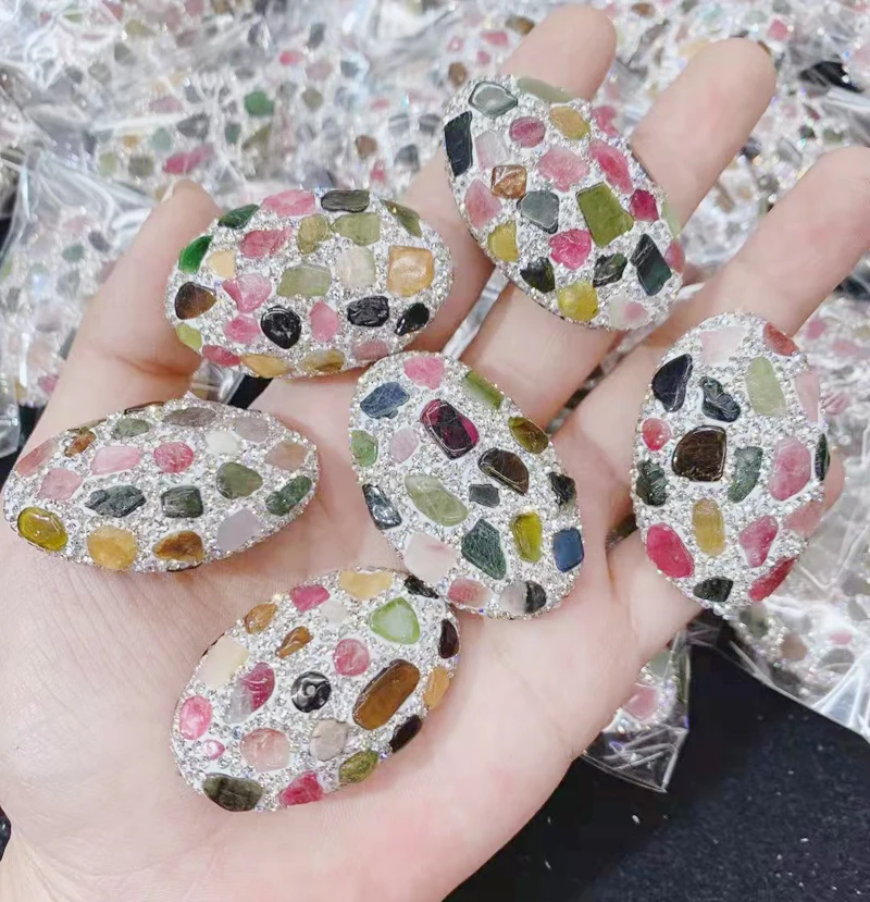 

Jewelry Space Beads Natural Tourmaline Beads，DIY Making Oval Beads 10pcs Colorful Jewelry Beads