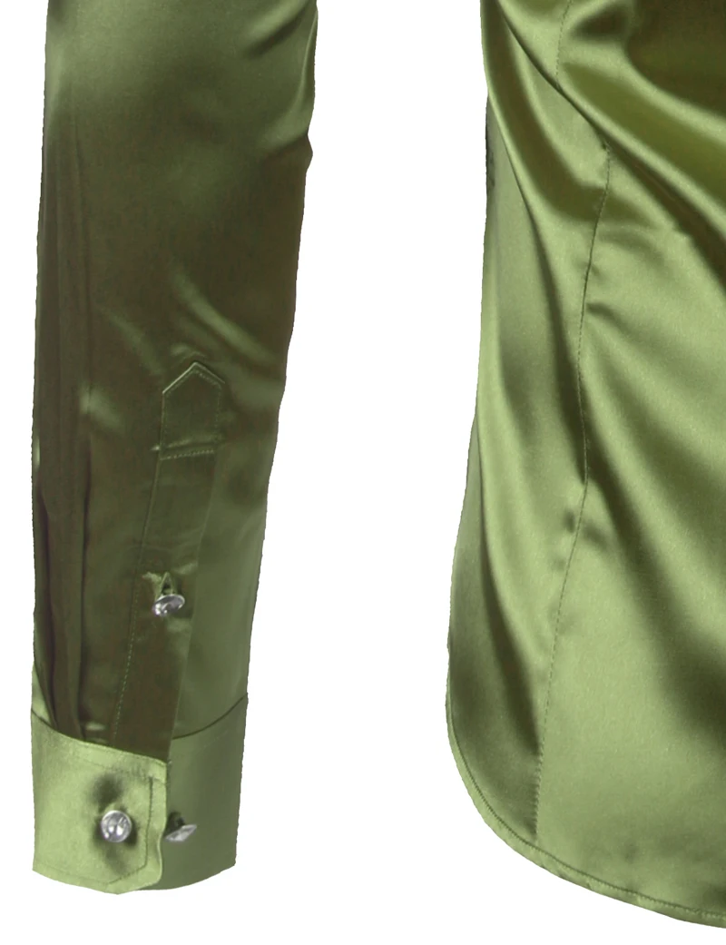 Camicia da uomo in raso di seta verde 2023 camicie da smoking senza rughe lisce a maniche lunghe per feste di ballo Casual nuove di zecca di lusso