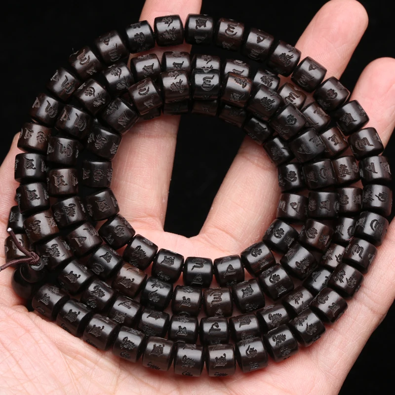 Natürliches Ebenholz, tibetisches Gebetsdrehrad, sechs Zeichen, 8 mm, 108 Perlen, Mara-Halskette, Rosenkranzperlen – Detail 22