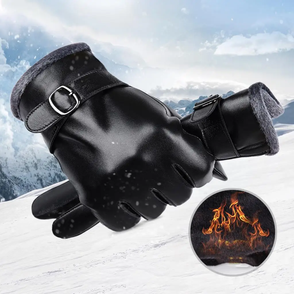 BISON DENIM Sheepskin Keep Warm Gloves Male Winter Touch Screen Design Sheepskin Men's Genuine Leather Black Gloves for Man S124