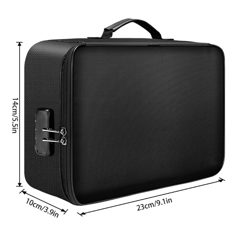 Document Bag 4-Layer Large Space Fireproof Water-Resistant Zipper File Storage Case with Lock Portable Travel Home Use