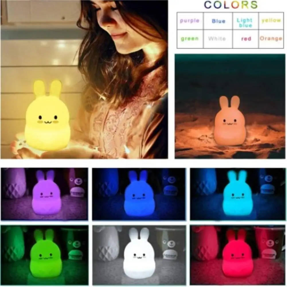 Touch Rabbit Night Lights Silicone Dimmable USB Rechargeable Lamps for Children Baby Gifts Cartoon Cute Animal Bunny Night Lamps