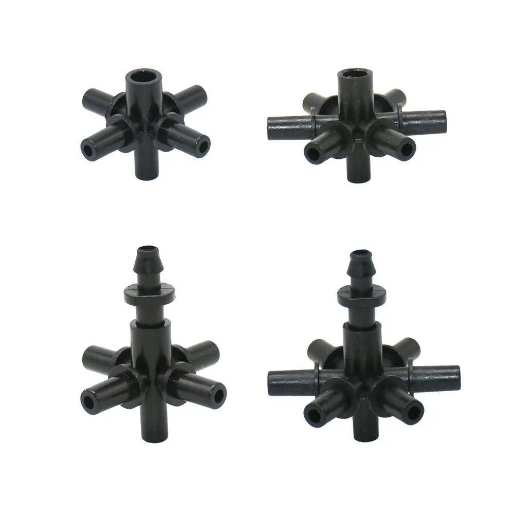 6mm 5/7-Way Cross Connector Conector Grifo Garden Hose Nozzle Connector Water Splitter For Garden Mist Nozzle 10Pcs