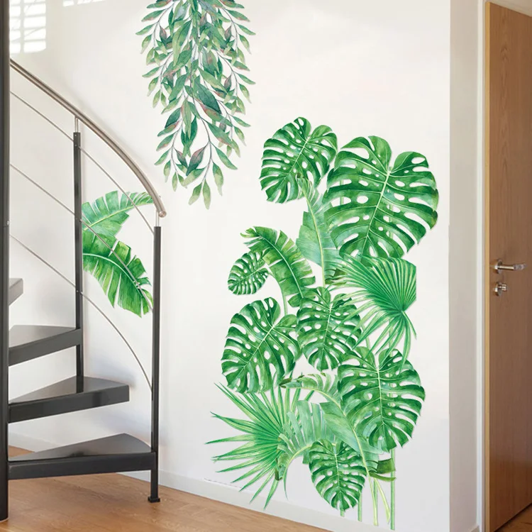 Große tropische Pflanze Wanda uf kleber Schlafzimmer Wohnzimmer Dekoration PVC selbst klebende Wandbild Wohnkultur Kunst Aufkleber grüne Blatt Tapete – Detail 7