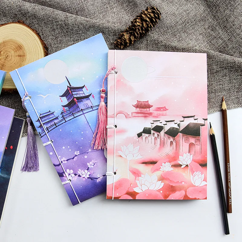 Creative Luminous Notebook Retro Style Color Page Classic Chinese Style Line-mounted Diary Stationery Office Supplies