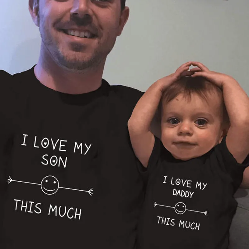 Семейная футболка, папа и сын, Одинаковая одежда с надписью «I Love My Dad/Son This Much», одежда для мальчиков
