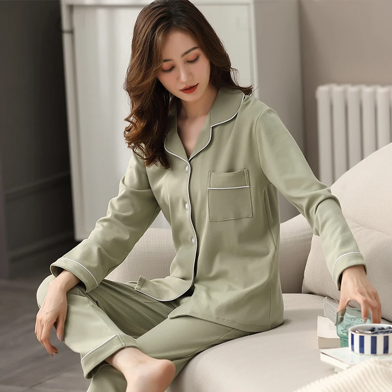 Red Cotton Pajamas for Women Pijamas Button-Down Green Nightwear Winter Sleepwear Ladies 100% Cotton Christmas Pajamas