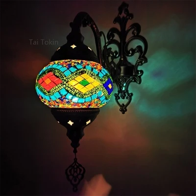 Nieuwste Mediterrane Stijl Art Deco Turkse Mozaïek Wandlamp Handgemaakte Mozaïek Glas Romantische Wandlamp