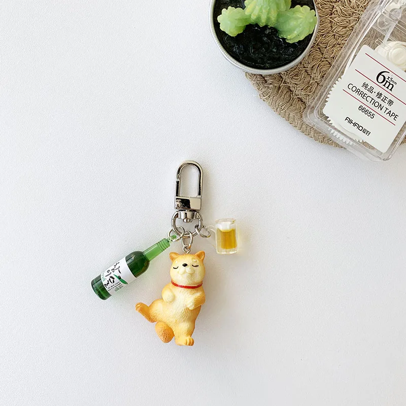 Cute Corgi Dog Beer Keychain Decor Green Headphones Case For Apple AirPods 1 2 Pro 3 Bluetooth Soft Silicone Earphone Case Cover