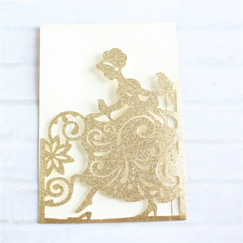 Glitter girl invitation card holder for birthday Quinceanera Masquerade ball Fairy tale greeting card