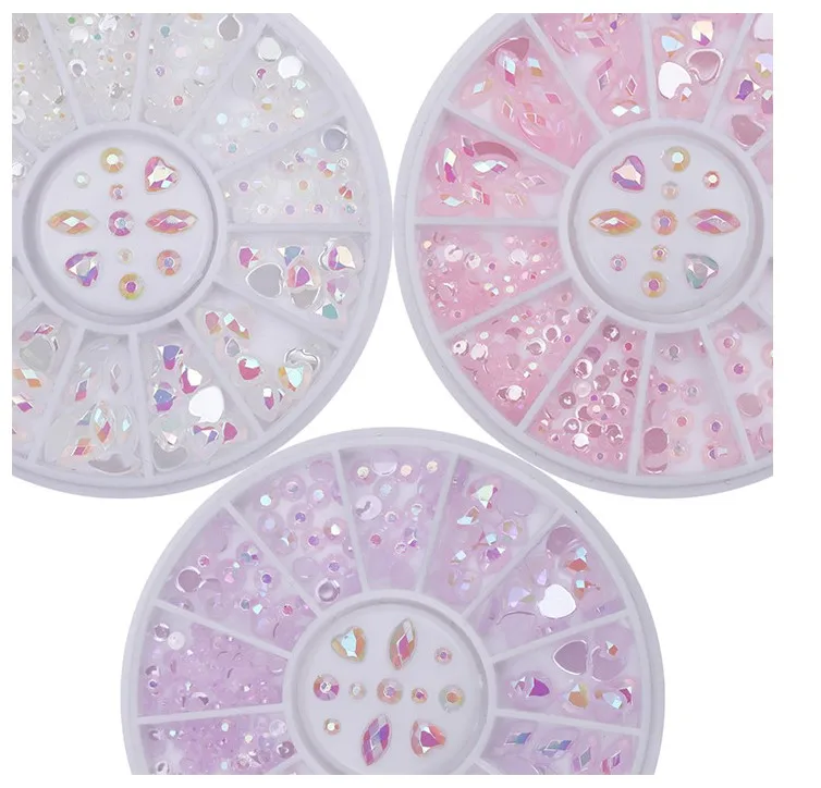 1box DIY Nail Art Wheel Tips Crystal Glitter Rhinestone 3D Nail Art Decoration  AB Color Acrylic Diamond Drill alien