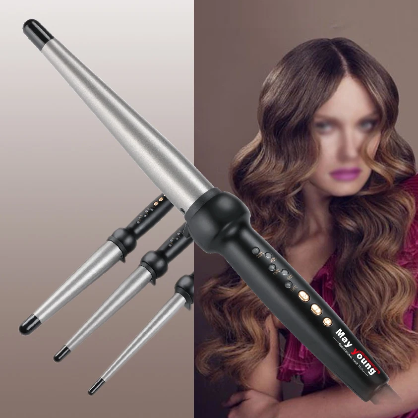 230/450 Degree Titanium Tourmaline Cearamic Conical Barrel Tapered Wand Hair Curler Curling Tong