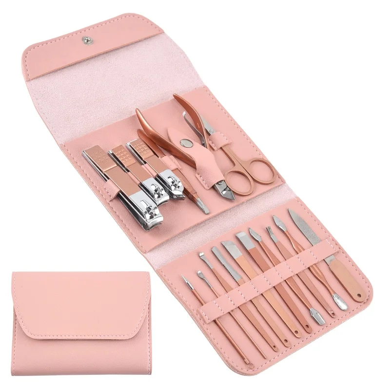 

Hotsale Portable 16 in 1 Stainless Steel Manicure Pedicure set For Makeup & Nail Care with Pink PU case 100set/Lot