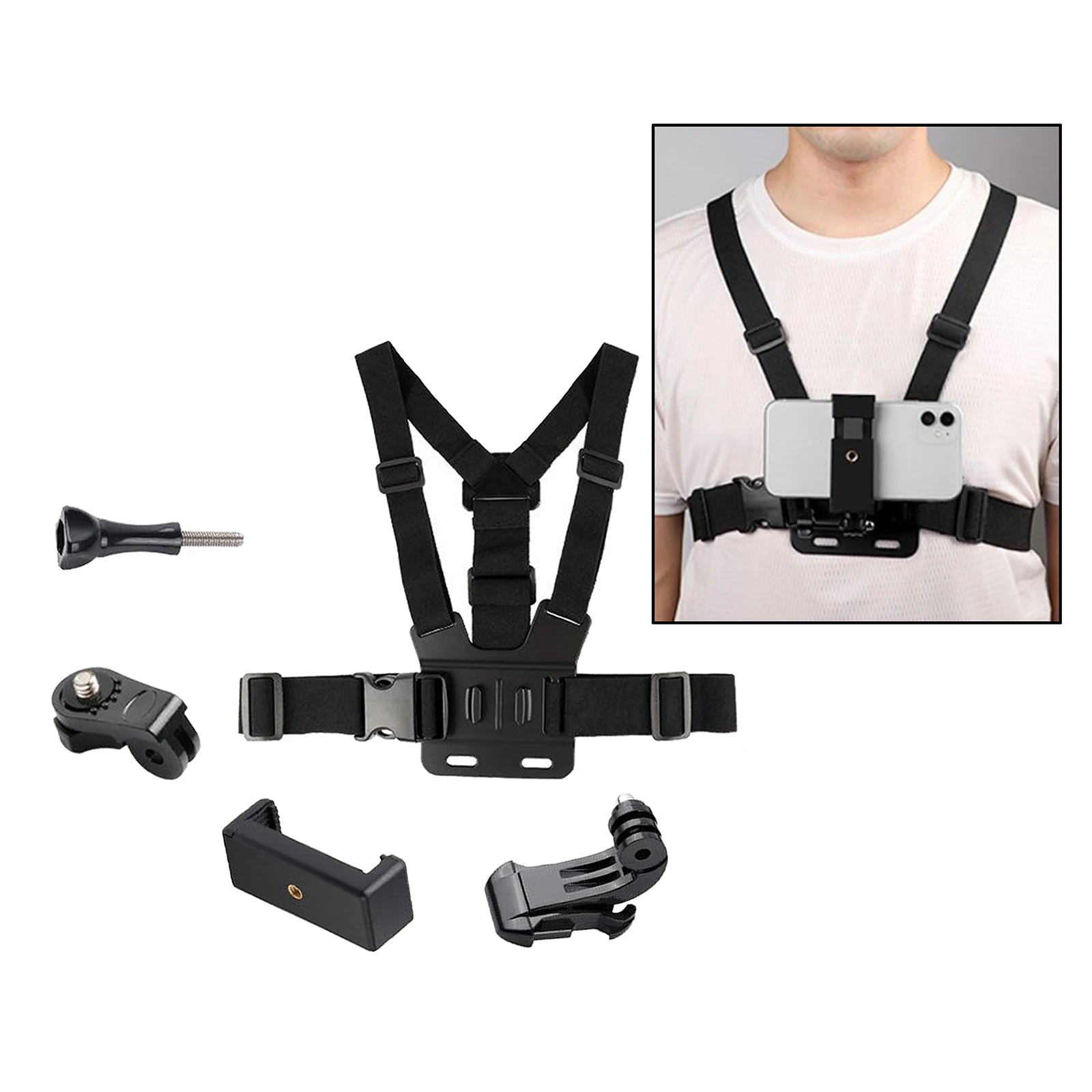 

Adjustable Harness Chest Strap Mount Bracket with Cell Phone Clip Mobile Selfie Holders Stand Free Hand