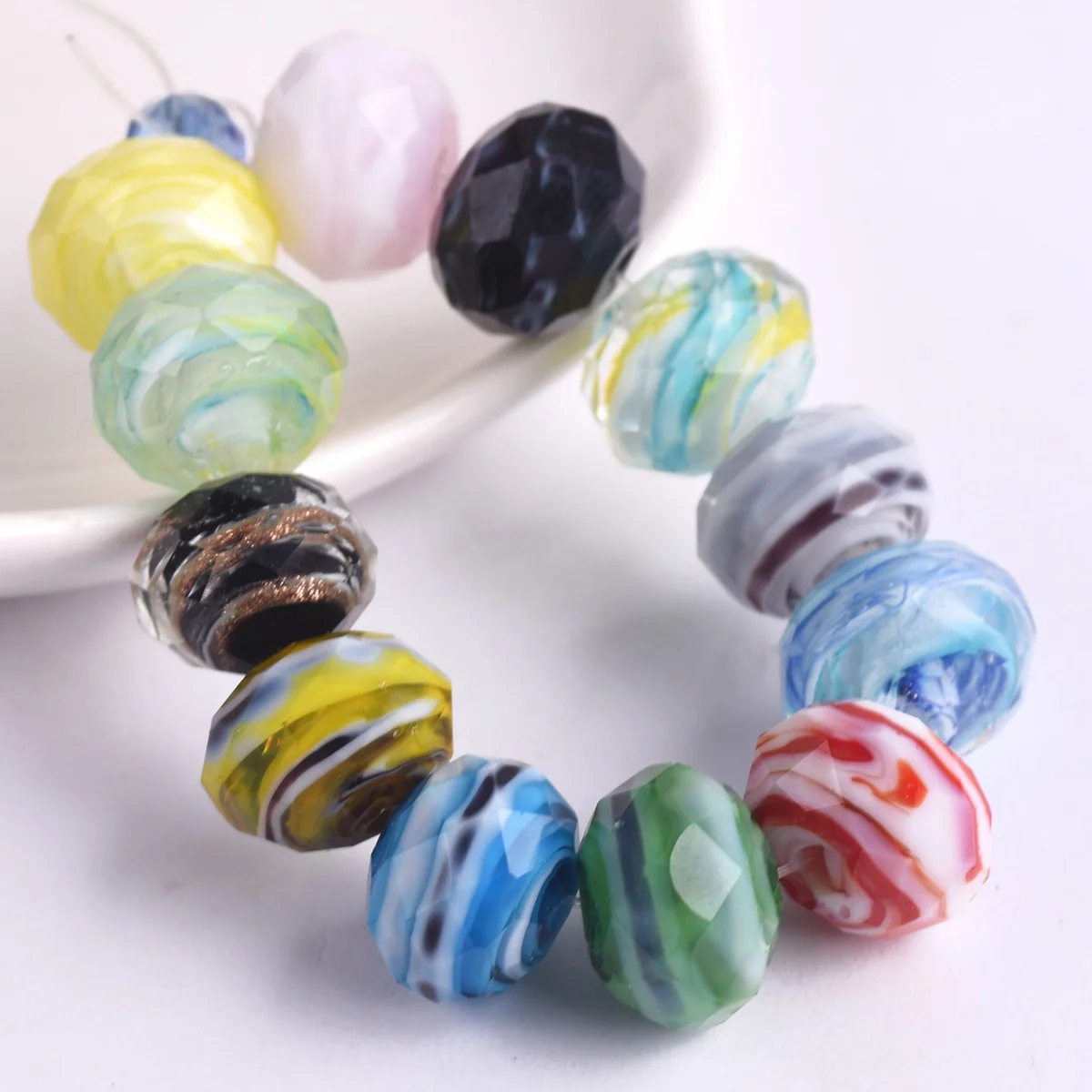 10pcs 12x8mm Rondelle Faceted Opaque Lampwork Glass Loose Spacer Beads for Jewelry Making DIY Crafts Findings