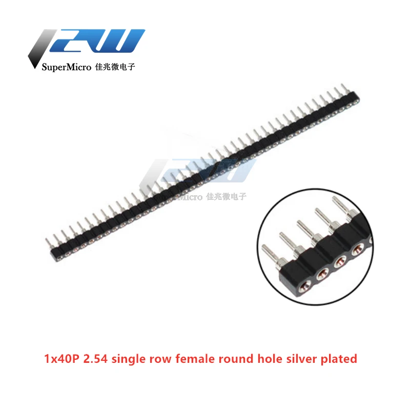 5 Stück Rundloch-Stiftleiste, 2,0 mm/2,54 mm Rastermaß, Buchse/Stecker, einreihig, 1 x 40 P, Reihe, 2 x 40 P, zweireihiger Stift, runder Stift, vergoldet