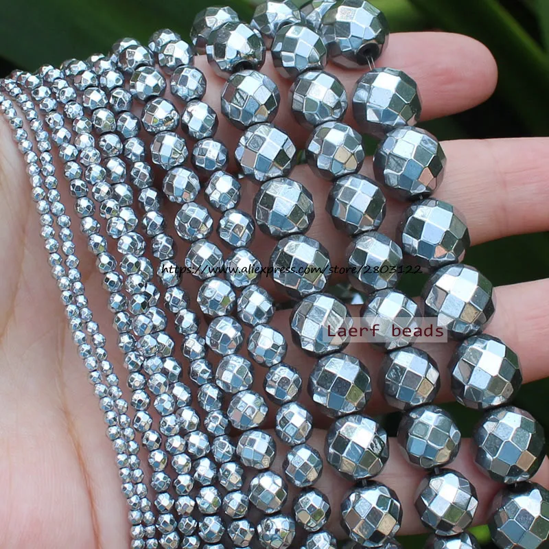 Faceted Natural Hematite Silver Color 2-12mm Round Loose beads,For DIY Jewelry Making !We provide mixed wholesale for all items!