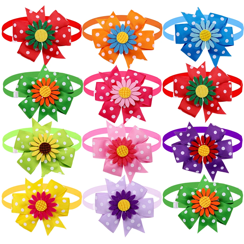 

50pcs Spring New Pet Grooming Supplies Cat Dog Bow Ties Pet Necktie Sunflower Pet Bowtie Collar Pet Puppy Dog Accessories