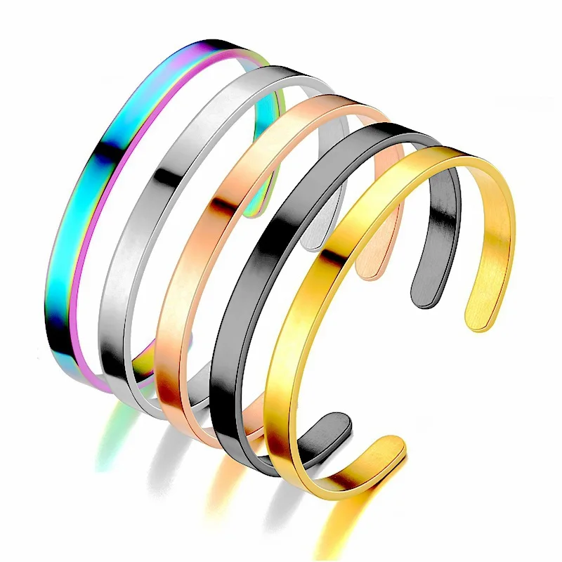 European and American Simple Smooth Gold Color Stainless steel Cuff Bracelets For Men and Women Jewelry Party Girl\'s Bracelets