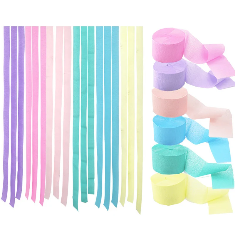 25M Pastel Crepe Streamers Paper Backdrop Pastel Rainbow Unicorn Birthday Party Decoration for Baby Shower Baptism Wedding