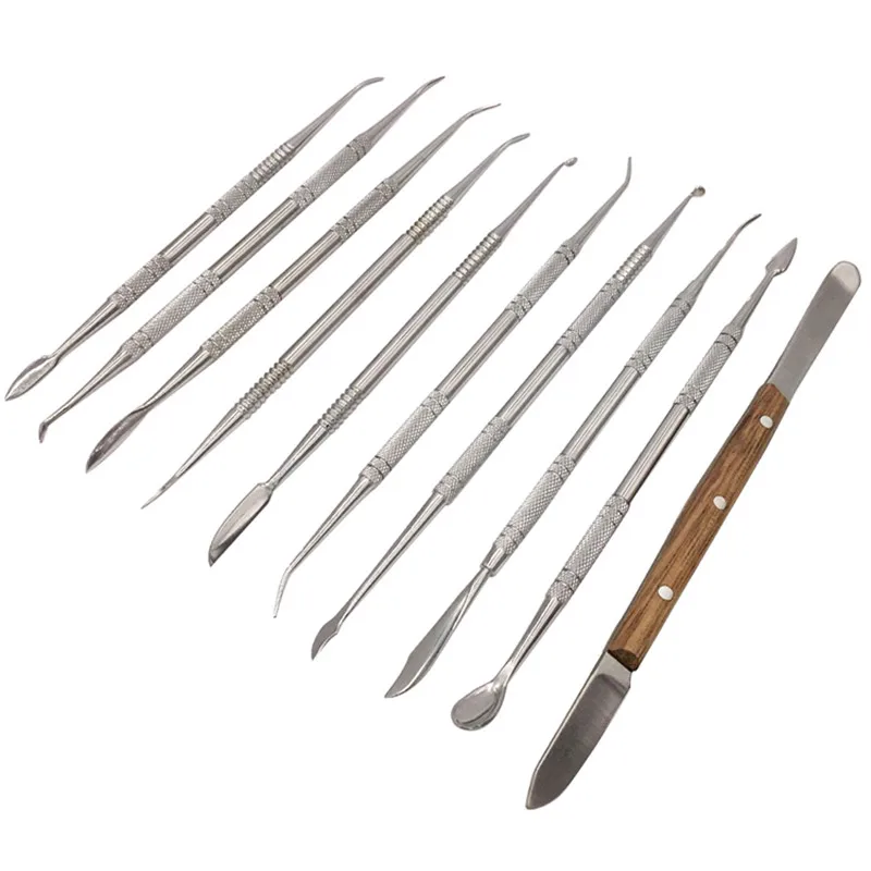 10pcs Wax Carving Tool Set Stainless Steel Versatile Kit Dental Instrument Dental Lab Equipment With Holder Case