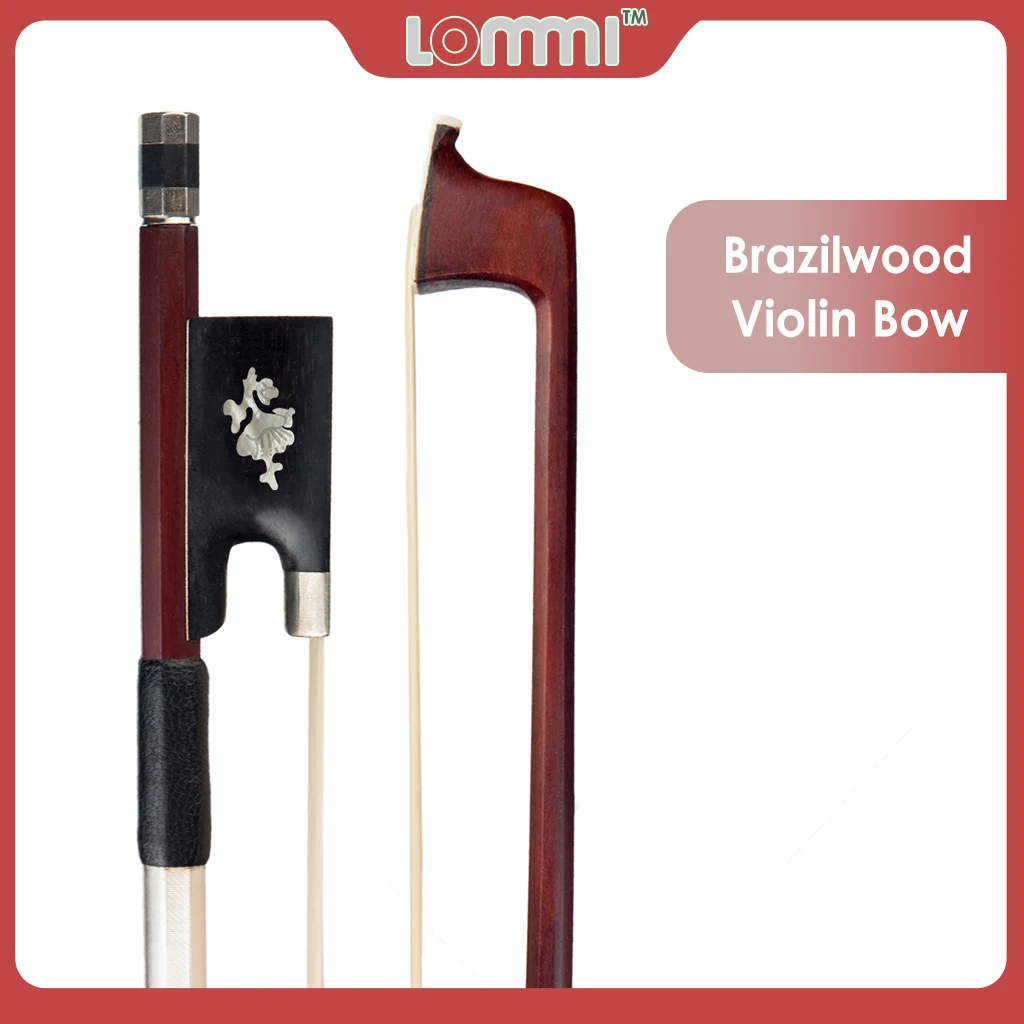 

LOMMI 4/4 Full Size Student Violin Bow Brazilwood Octagonal Stick Pure White Horsehair Ebony Frog Pearl Eye And Pearl Slide