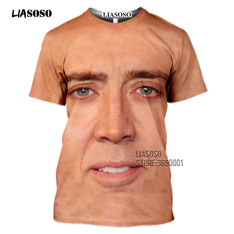 LIASOSO Funny Actor Nicolas Cage Women Men's T-shirt Full Many Faces Printed T shirt 3D Print Casual Summer Short Sleeve Shirt