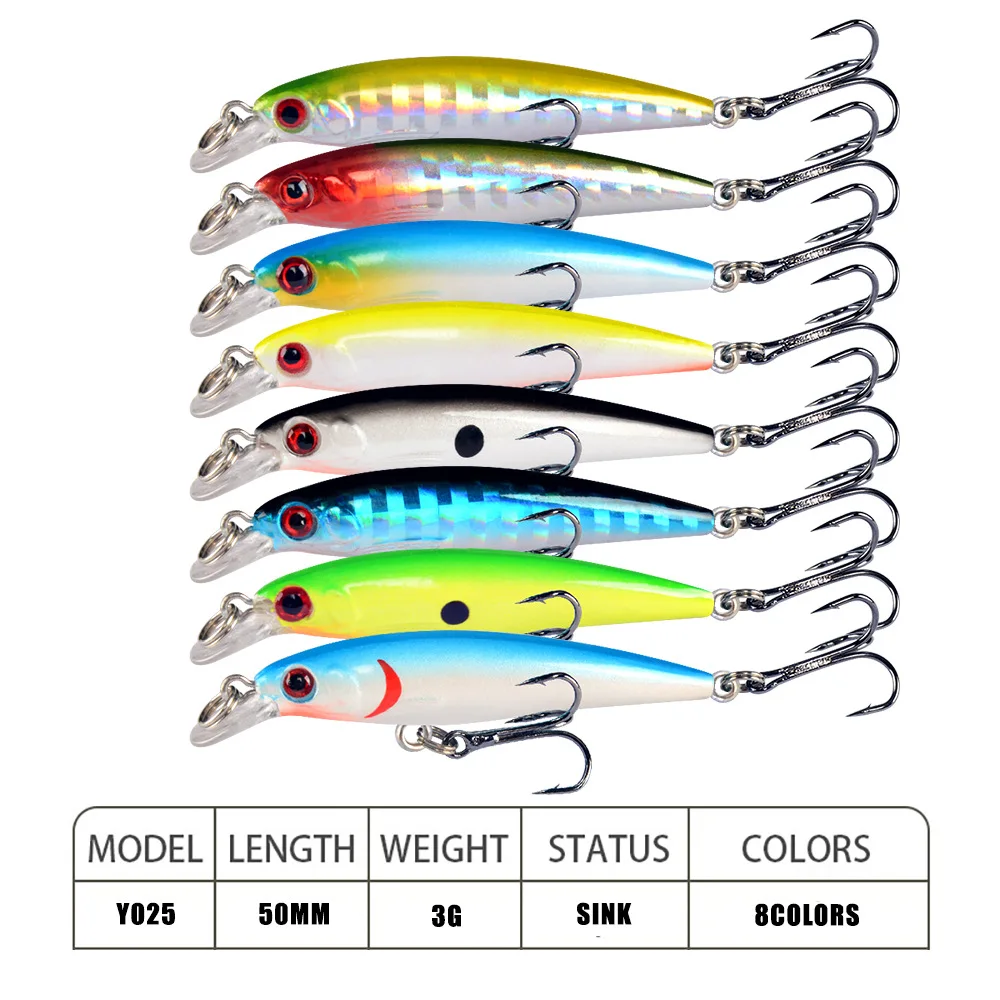 1pcs Mini Minnow Fishing Lure 3g 5cm Lifelike Hard Fake Baits Crankbait Wobblers Carp Peche Iscas Peaca Pike Tackle 8 Colors