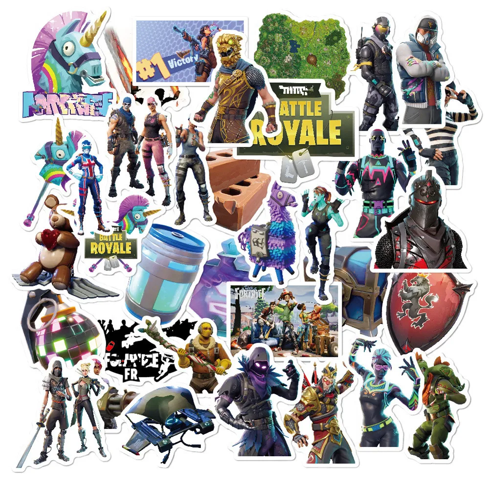 Autocollants waterproof Fortnite, 50 pièces, stickers, dessin animé, cool, pour bagages, skateboard, ordinateur portable, jouet pour enfant