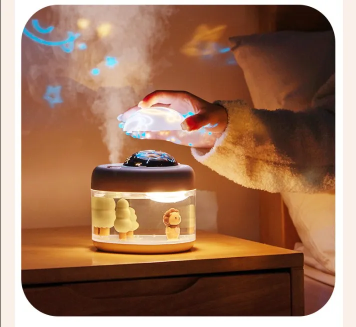 LED Starry Sky โปรเจคเตอร์500ML3 In One Mini Landscape Humidifier USB ชาร์จบรรยากาศ Night Light บ้านตกแต่งตารางโคมไฟ