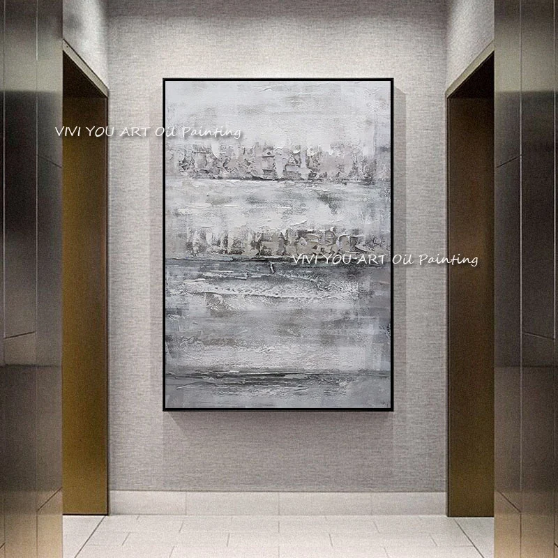 The Simple Gray Creative Art Hand Painted Oil Paintings on Canvas Painting Abstract Palette Wall Picture for Home Decoration