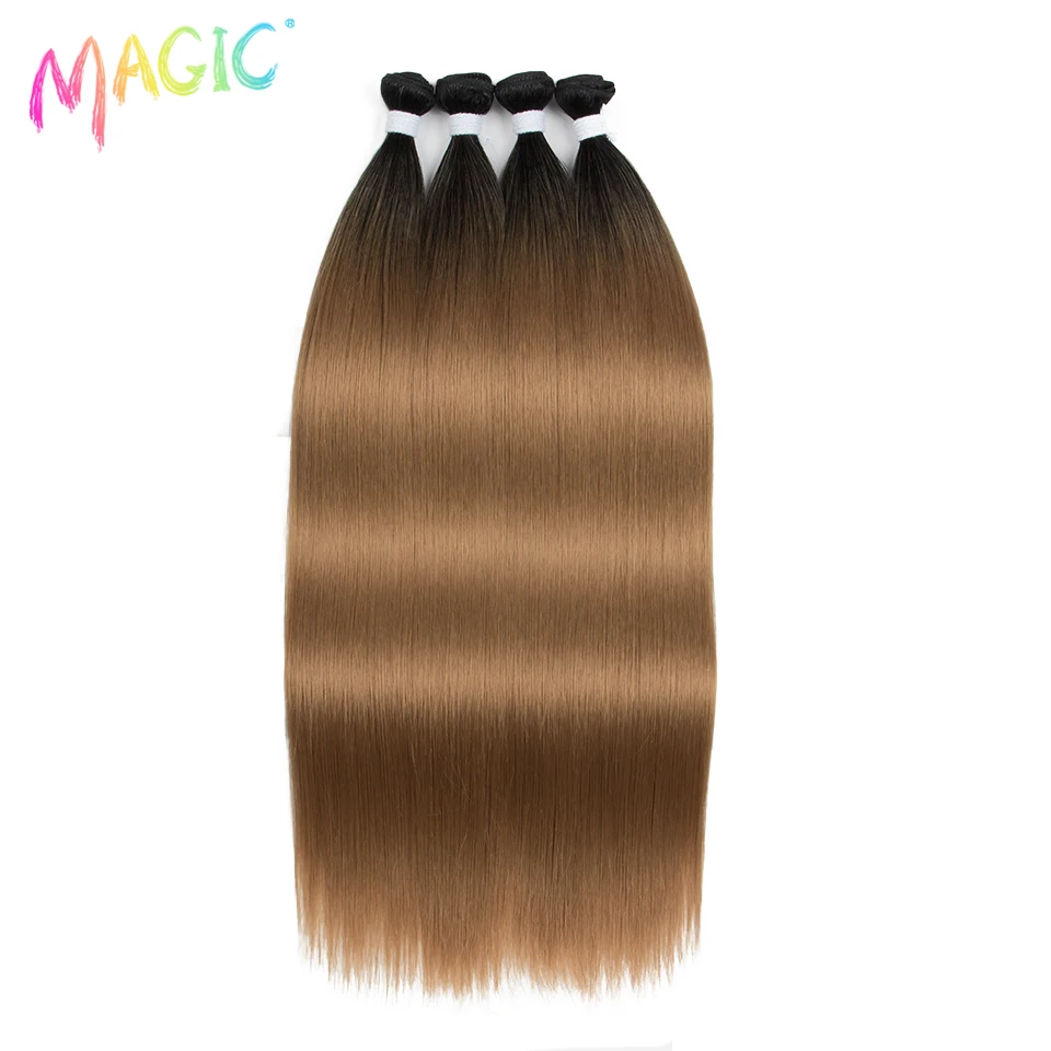 Extensiones de cabello lacio súper largo mágico, paquetes con ombre rubio, suaves, sintéticas de 24 pulgadas, para mujer 2