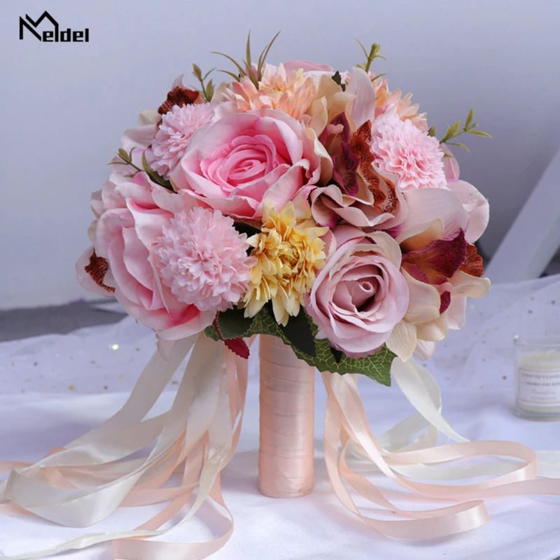 Meldel Wedding Bouquet Bridal Flower Bouquet Wedding Supplies Artificial Silk Rose Peony Flower Dahlia Orchid Quality Bouquets