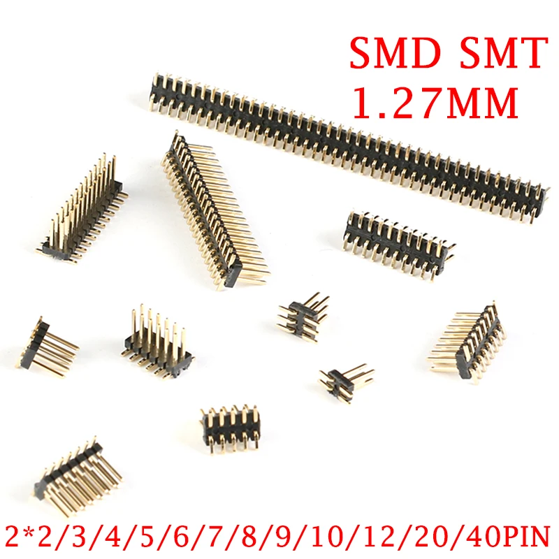 20Pcs/lot SMD SMT 2*2/3/4/5/6/7/8/9/10/12/16/20/40/ PIN double row male PIN Header 1.27MM Pitch Strip Connector 2X/6/8/10/20