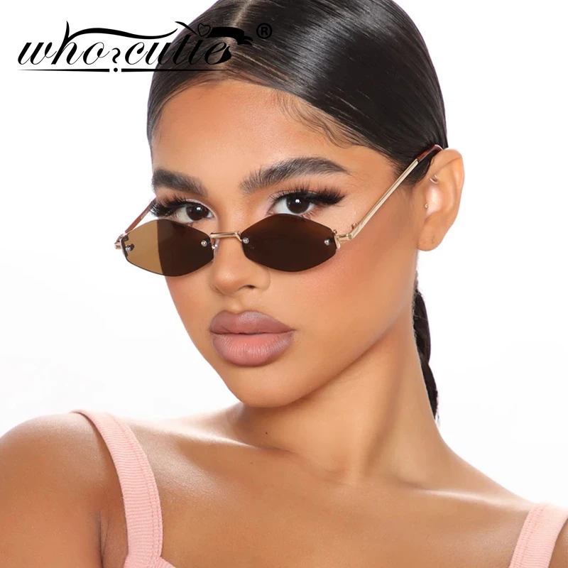 

90s Retro Kendall and Kylie Sunglasses Women Brand Design 2018 Vintage Tint Yellow Red Lens Frameless Sun Glasses Shades OM565