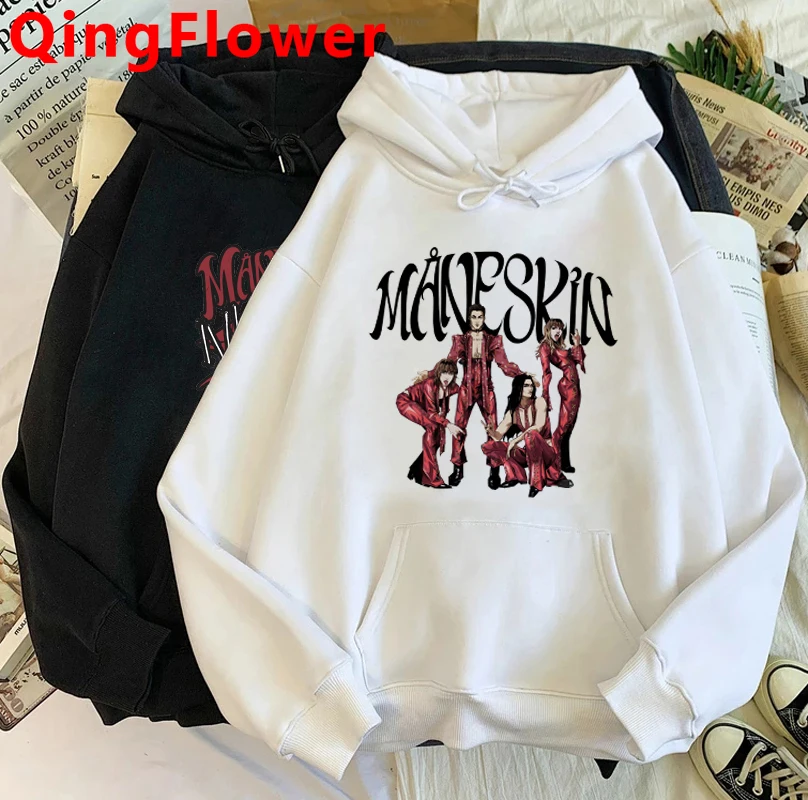 Maneskin Hip Hop Funny Cartoon Aesthetic Unisex Hoodies Men Harajuku Streetwear Anime Sweatshirt Singer Graphic 90s Hoody Male