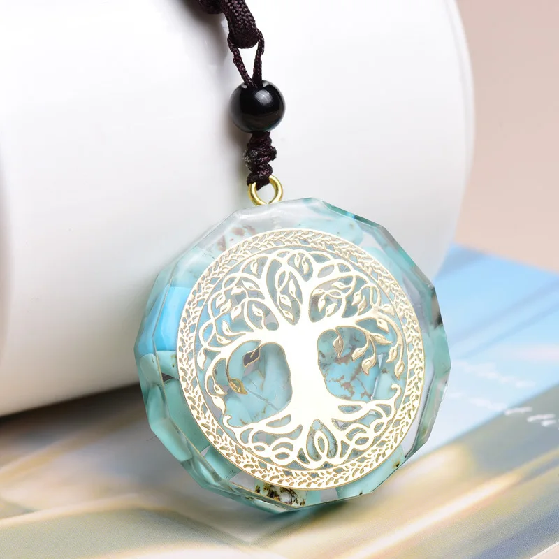 Orgonite Pendant Necklace For Turquoise Stones life Tree Resin Jewelry Healing Sacred Chakra Necklace Meditation