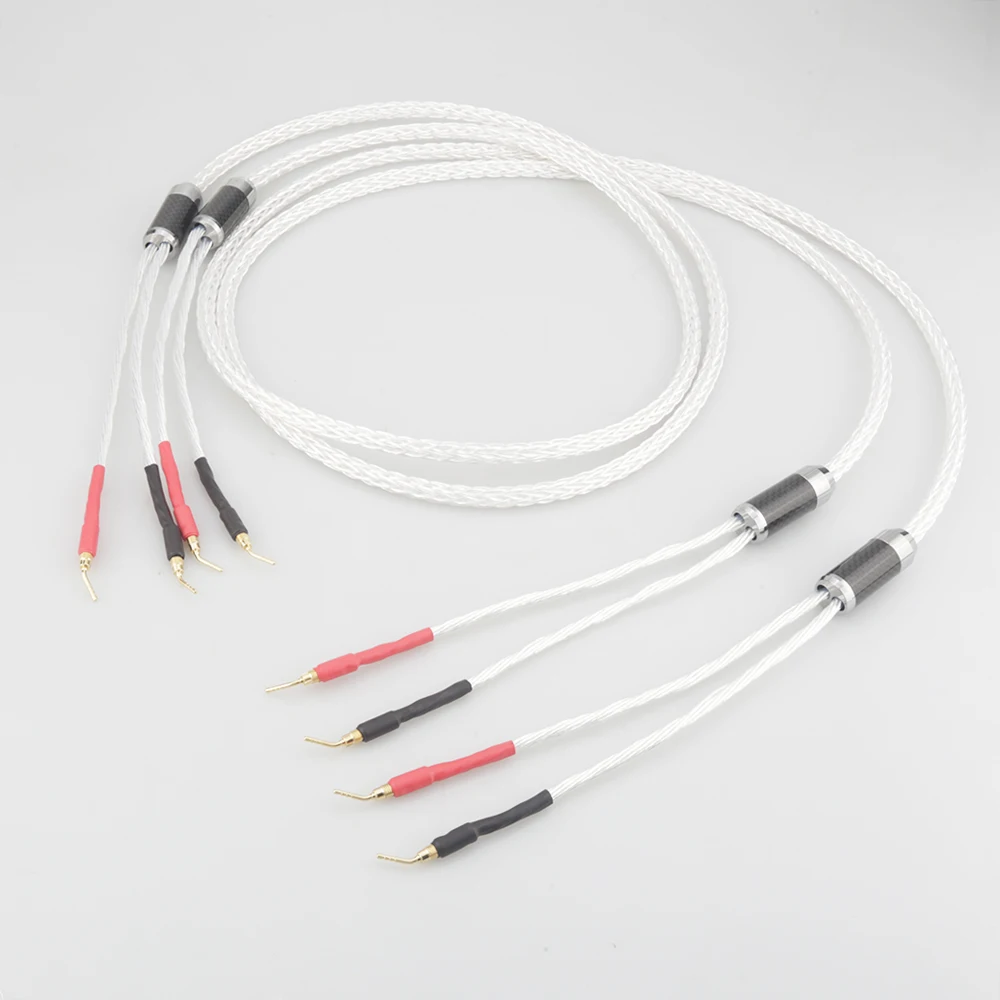 

High Quality 8AG Silver Plated 16 Stands HIFI OCC Speaker Cable With 2mm Pin Banana Plug Loudspeaker Cable