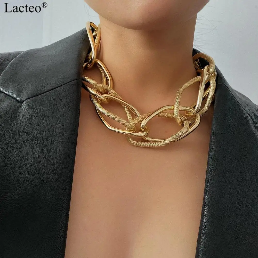 Lacteo Punk Wielowarstwowy złoty łańcuszek Choker Naszyjnik Biżuteria dla kobiet Hip Hop Duży gruby naszyjnik z łańcuszkiem obojczykowym