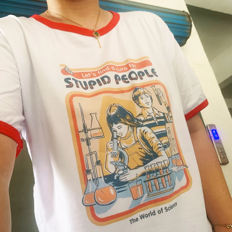 sunfiz Stupid People Vintage Ringer T-shirt Women Tshirt Cotton Short Sleeve Graphic Tops Harajuku Summer T Shirt