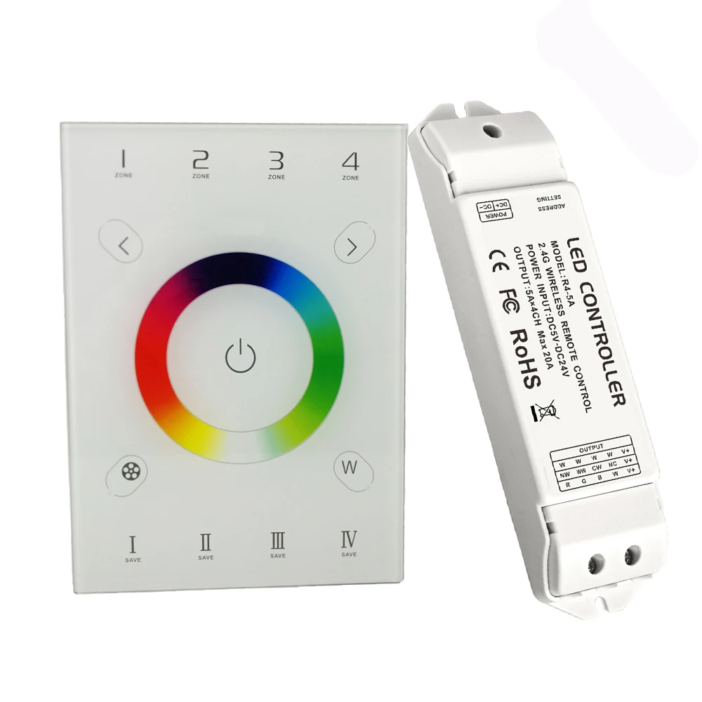 

LTECH LED Rgb Strip Controller US Type Glass Touch Wall Panel UX8 With DC 12V 24V 5A 4 Channel R4-5A Wireless Receiver