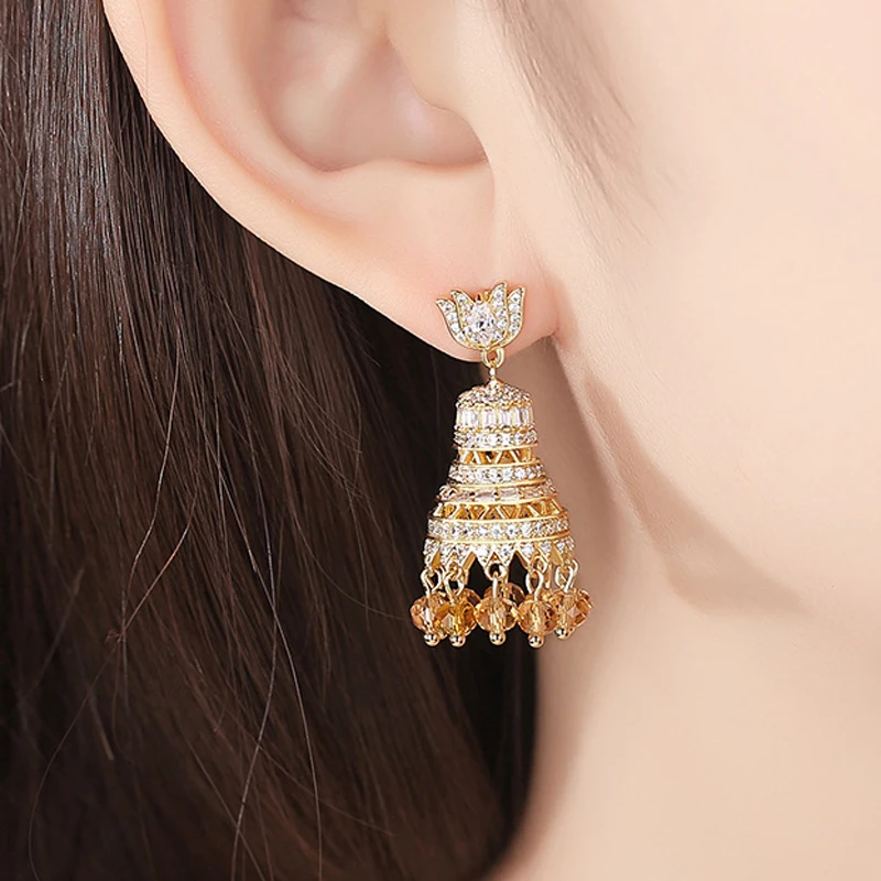 Vintage Indian Bride Beads Tassel Jhumka Earrings Women Ethnic Boho Bollywood Bell Dangle Earrings Jewelry Accessory Gift Fashio