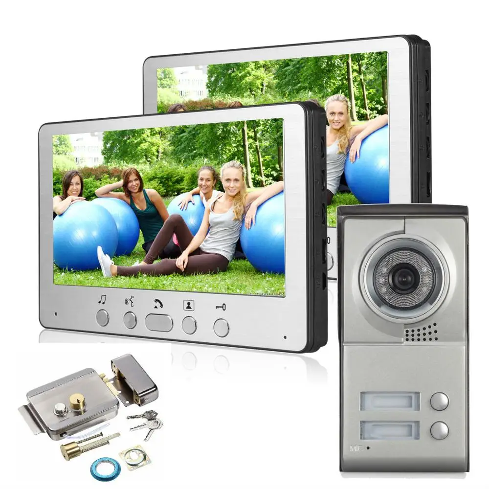 

2 Units Apartment Video Intercom System 7" Monitor Video Door Phone Aluminum Alloy IR Camera for 2-households Video Doorbell