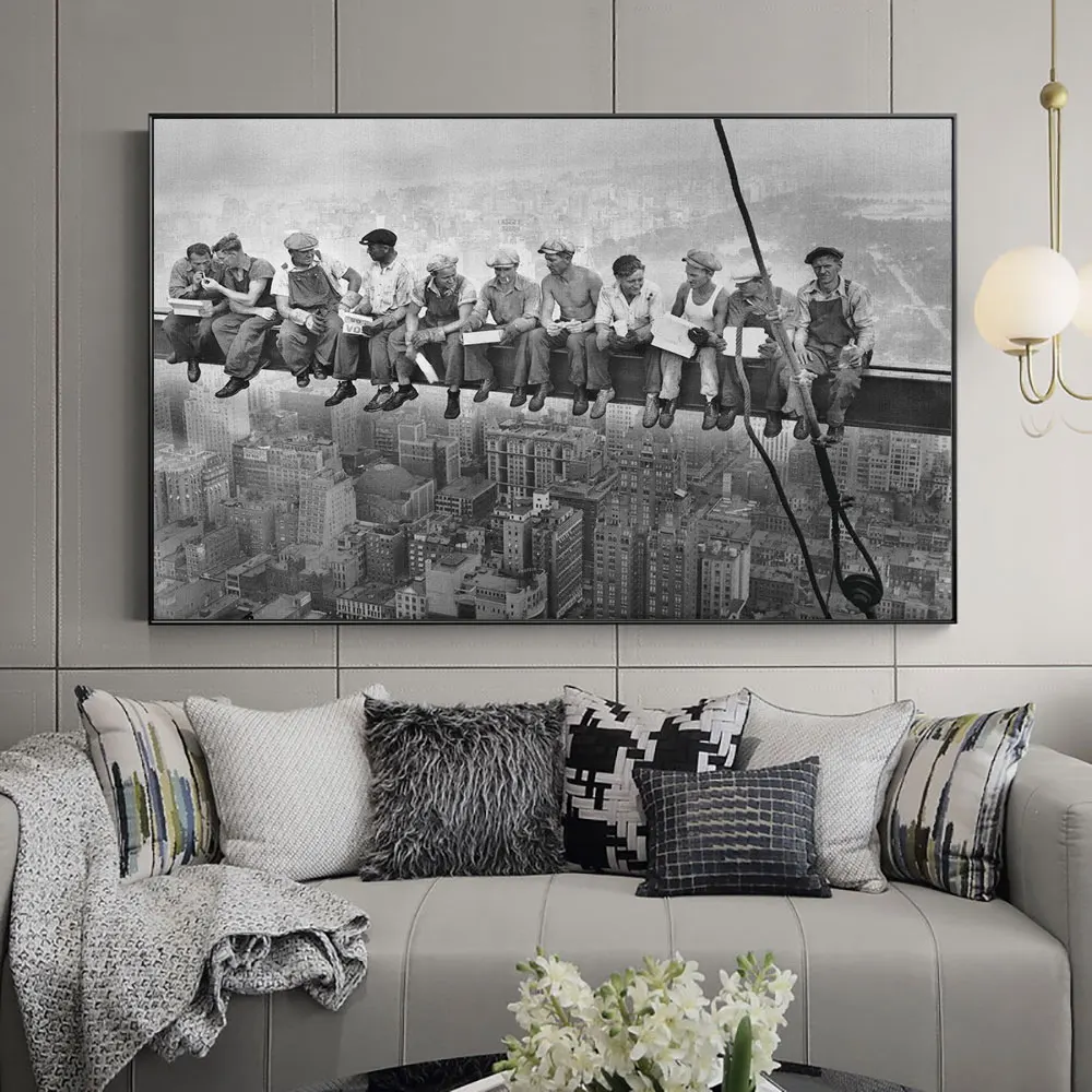 

Lunch Atop a Skyscraper Poster New York Black and White Canvas Wall Art Print Art Painting for Living Room Home Decor Cuadros