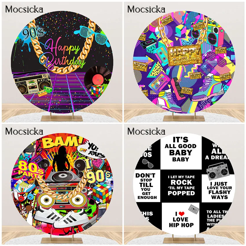 Mocsicka Hip Hop Party Backdrop Throwback 80S 90S Graffiti Birthday Party Dj Rap Music Parties Round Circle Cover Background