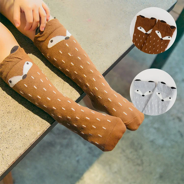 Calcetines hasta la rodilla de zorro para niños, calcetín Kawaii de dibujos animados, estilo de diseñador de marca, algodón, Unisex, Invierno