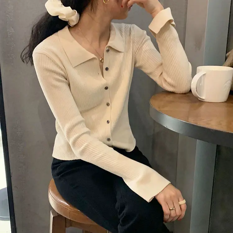 Woman Sweaters Pull Hiver Lapel Knitwear Female Retro Short Cardigan Top Femme Chandails