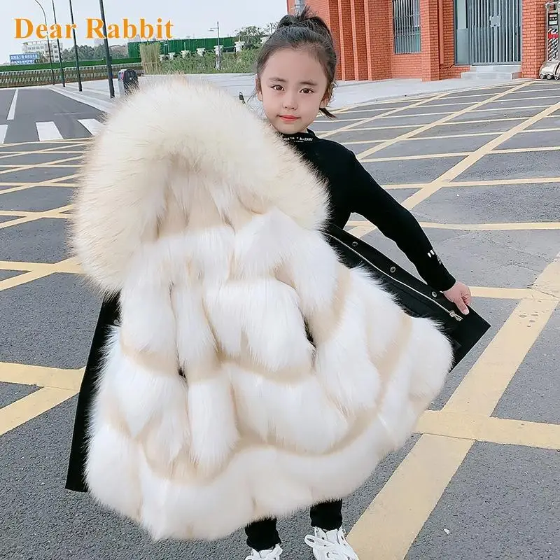 2024 Fashion winter Children Faux Fox Fur Coat Kid Boys Girls clothing Clothes Hooded Thick Warm Jacket Outerwear Parka snowsuit